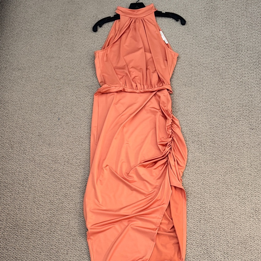 Veronica Beard Coral One-Shoulder Ruched Midi Dress